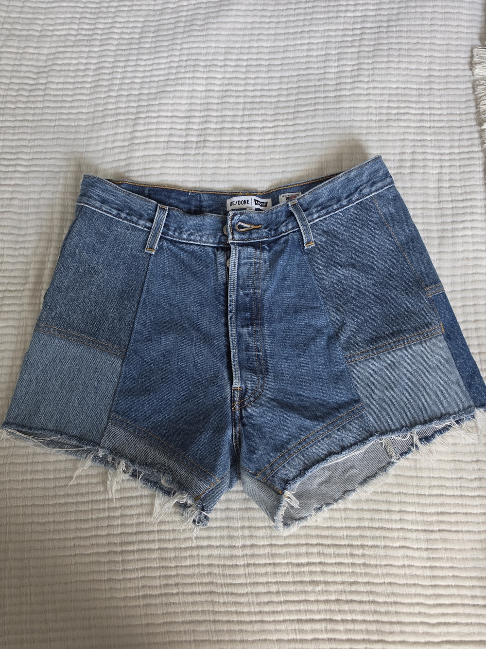 Re/Done Levi’s Patchwork Blue Denim Jean Shorts